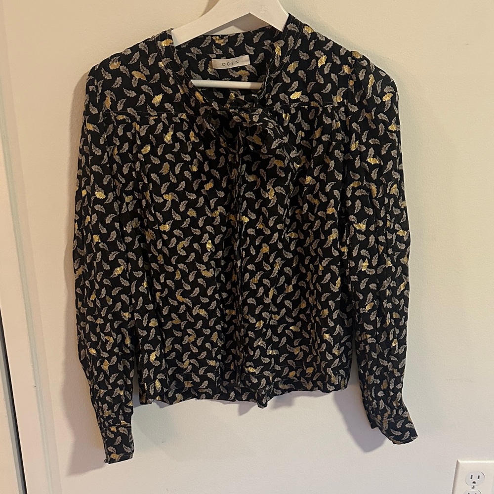 Doen Black and Gold Patterned Blouse XS